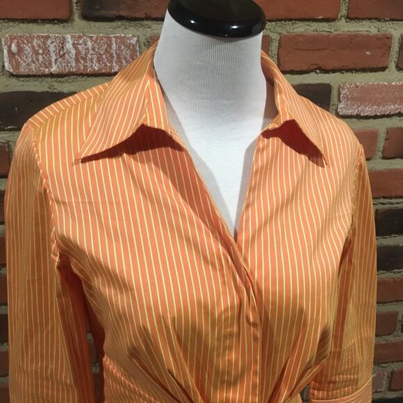 Lafayette 148 New York Blouse sz 4 petite hidden buttons Button down top tie - Picture 3 of 8